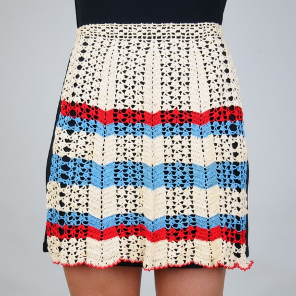 Vintage American Striped Crocheted Apron
